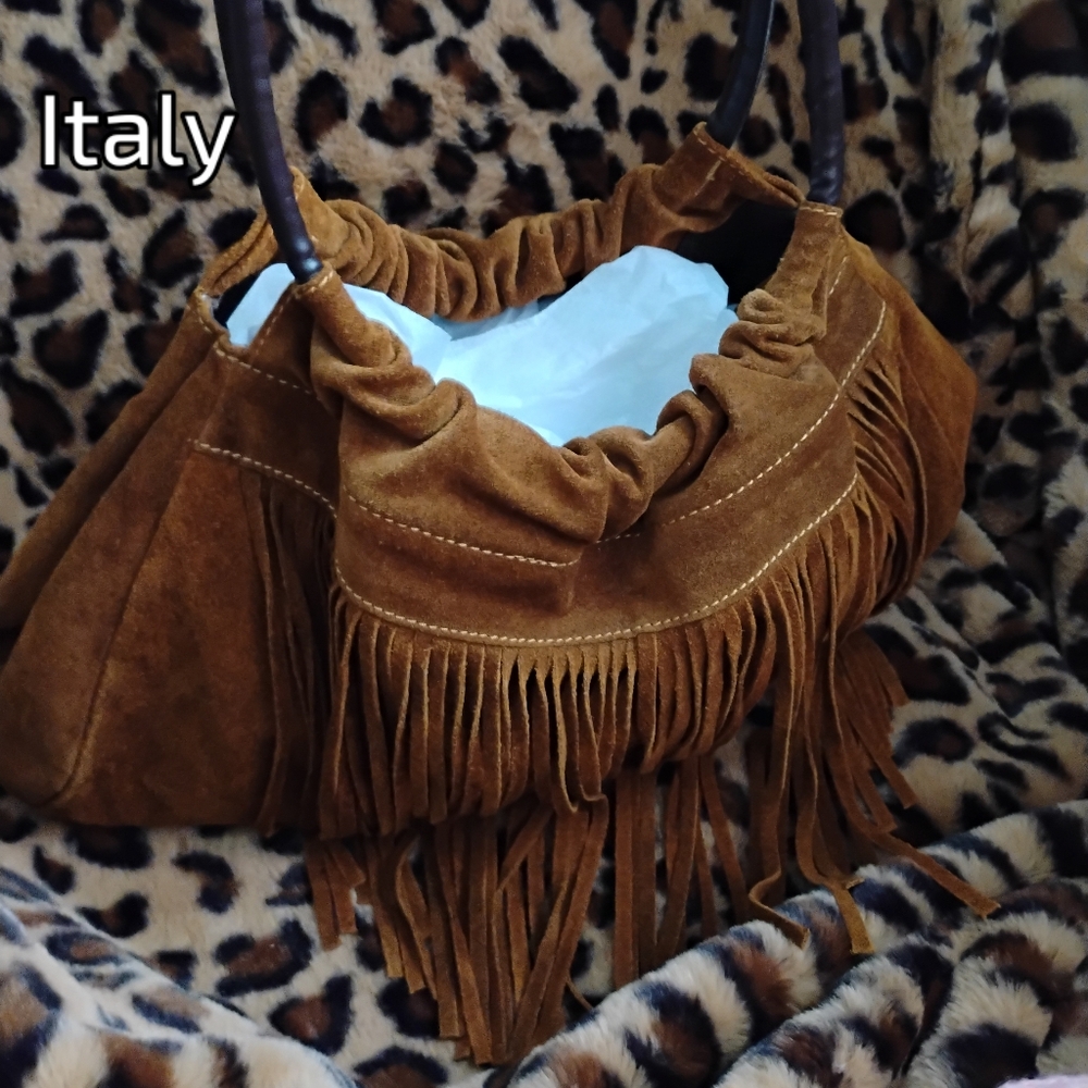 Fiocchi Suede leather Fringe handbag Made in Italy vintage 1070's